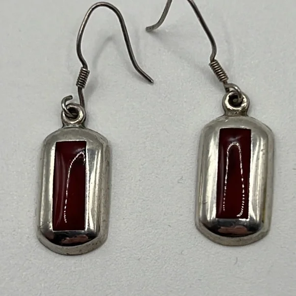 RED JASPER INLAY STERLING SILVER DANGLE EARRINGS - Picture 6 of 7